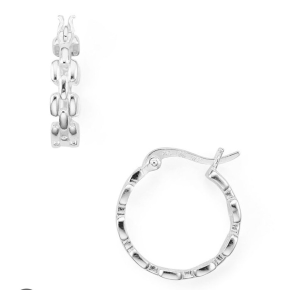 NWT AQUA STERLING SILVER CHAIN EFFECT HOOP EARRINGS - Picture 2 of 7